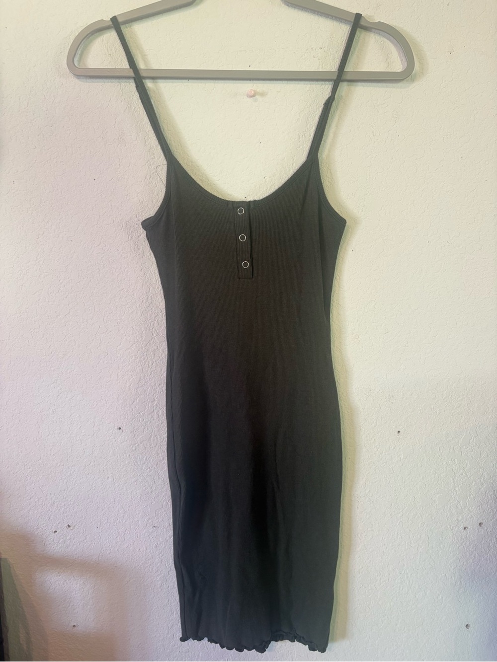 Heart & Hips Black Ribbed Button-Front Slip Dress